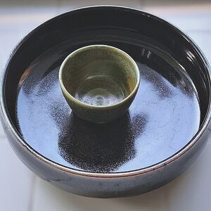 Vtg handmade stoneware snack serving bowl